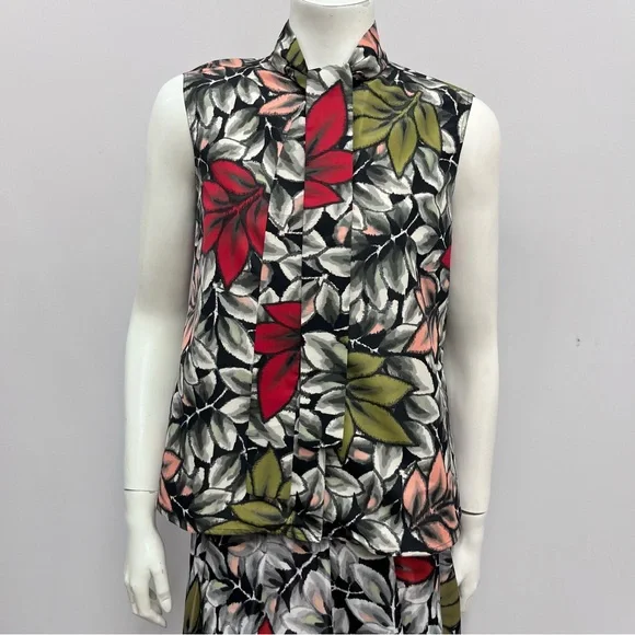 Marni‎ Skirt & Top Set Flowers Floral Black Silver Red Coral Green Size 40